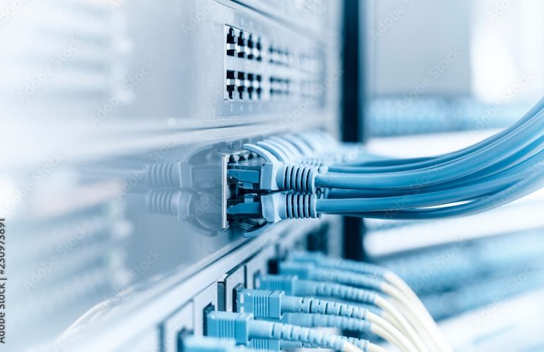 ethernet cable on network switches background